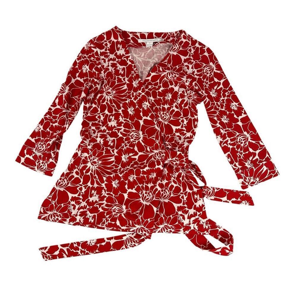 Diane Von Furstenberg Red Floral Blouse